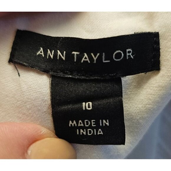 Ann Taylor White Embroidered Linen & Rayon Blend Summer Sleeveless Dress, 10 - Picture 5 of 7